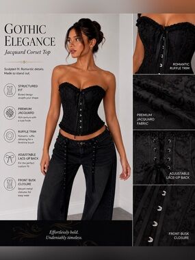 Black Ruffled Lace-Up Corset Crop Top